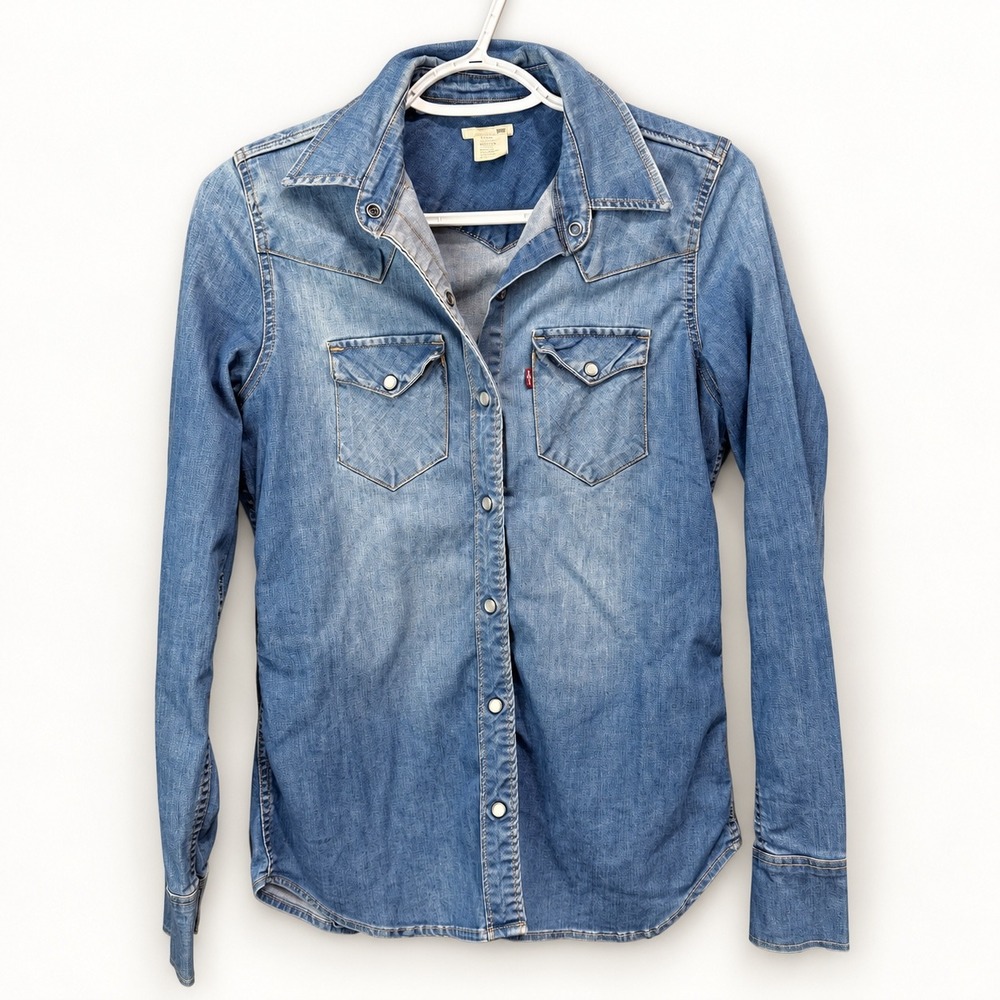 Levi's Womens Small Ultimate Western Denim Shirt Stretch Slim Pearl Snap Cowgirl